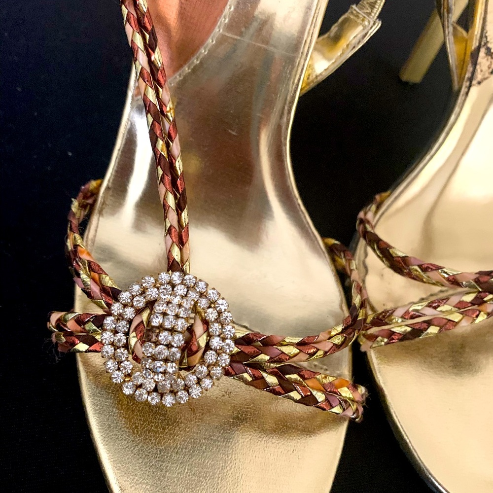 Elegant Gold, Copper Evening, Rhinestones party sandal Size 6
